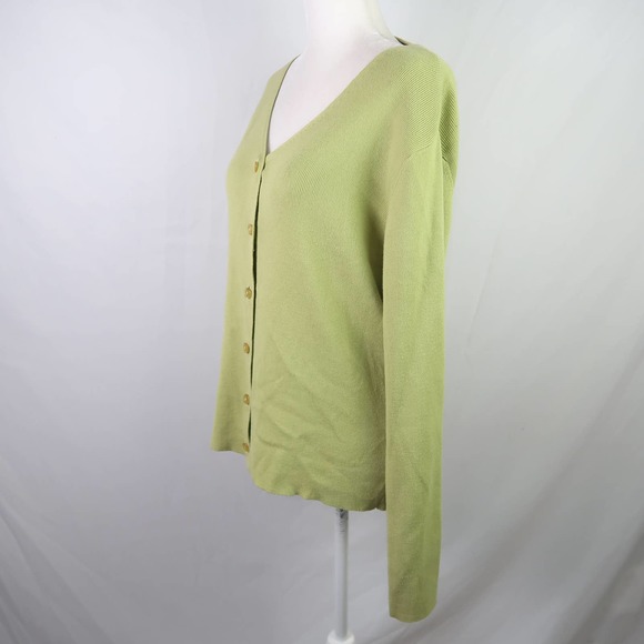 Vintage 90s BP Nordstrom Lime Green Knit Button Front Cardigan Sweater XL - Picture 3 of 5